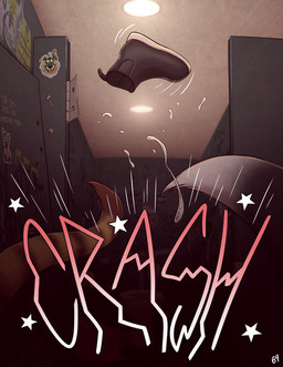 ambiguous_gender anthro bathroom bodily_fluids boots boots_only broken_door ceiling_lamp clothing crash cum cum_in_air discarded_footwear door duo footwear footwear_only genital_fluids graffiti graffiti_on_wall hinge lamp mostly_nude public public_restroom restroom_stall shoes sound_effects star sticker tail text glopossum casper_(glopossum) junip canid canine felid feline felis fox mammal red_fox sand_cat silver_fox true_fox comic digital_media_(artwork) english_text hi_res trans_(lore) trans_man_(lore)