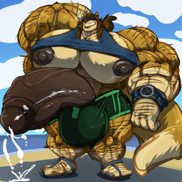 anthro armpit_hair balls beach big_balls big_muscles big_pecs big_penis black_nipples black_penis bodily_fluids body_hair clock clothing cloud cum day ejaculation erection eyewear footwear genital_fluids genitals huge_balls huge_muscles huge_pecs huge_penis hyper hyper_balls hyper_genitalia hyper_muscles hyper_pecs hyper_penis male muscular muscular_anthro muscular_male nipples pecs penis plantigrade sandals sea seaside shirt shoes sky smile solo standing sunglasses topwear underwear vein veiny_penis watch water wristwatch bobert steve_(bobert) mammal mustelid otter 1:1 2019 colored_sketch hi_res sketch