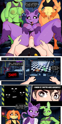 anthro black_sclera bodily_fluids breasts chest_tuft close-up clothed clothing clothing_aside female first_person_view genital_fluids genitals gradient_background green_body grey_eyes group imminent_sex looking_at_viewer male male/female nipples orange_body panties panties_aside panties_down partially_clothed penetration penis pov_hands pubes purple_body simple_background small_breasts smile smiling_at_viewer speech_bubble text tuft underwear underwear_aside underwear_down vaginal vaginal_fluids vaginal_penetration vulva kevwrite five_nights_at_freddy's mob_entertainment poppy_playtime scottgames smiling_critters catnap_(poppy_playtime) dogday_(poppy_playtime) hoppy_hopscotch william_afton_(fnaf) canid canine canis critters_(poppy_playtime) domestic_cat domestic_dog felid feline felis lagomorph leporid mammal rabbit absurd_res crossover hi_res