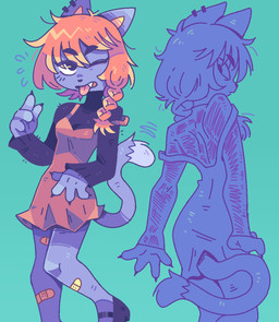 4_fingers anthro band-aid bandage black_claws black_clothing black_footwear black_shoes black_sweater black_topwear black_turtleneck blep blonde_hair blue_background braided_hair claws clothing dipstick_tail dress ear_piercing eyebrows fangs female fingers footwear fur gesture grey_body grey_fur hair hand_gesture looking_at_viewer looking_back looking_back_at_viewer markings one_eye_closed open_mouth piercing pose raised_finger raised_index_finger red_clothing red_dress shoes simple_background solo sweater tail tail_markings teeth tongue tongue_out topwear turtleneck yellow_inner_ear graskip cc-by-nc creative_commons terri_(graskip) felid feline felis mammal 2022 aliasing colored digital_media_(artwork)