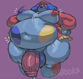 anthro balls belly big_balls big_belly big_moobs big_nipples big_penis blue_body clothed clothing eyes_closed genitals hands_on_hips hat headgear headwear huge_balls huge_penis jacket leaking_penis male moob_jiggle moobs motion_lines navel nipples open_clothing open_jacket open_topwear overweight overweight_male penis smile solo spots thick_thighs topwear vein veiny_penis enbooka welcome_home barnaby_beagle canid canine canis domestic_dog mammal