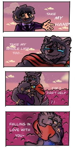 anthro belly dialogue duo flower human_on_anthro interspecies kiss_on_lips kissing lavender_(flower) love male male/male plant romantic romantic_couple size_difference tail text garrus368 adastra adastra_(series) echo_project amicus_(adastra) marco_(adastra) alien canid canine canis human mammal wolf absurd_res comic english_text hi_res