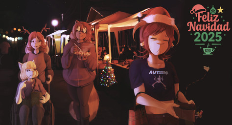 anthro christmas_clothing christmas_decorations christmas_headwear christmas_lights christmas_tree clothing cross cross_necklace disability ears_back eating eyewear fake_antlers fake_horns female food freckles fries gift glasses group hat headgear headwear holidays horn jewelry market market_stall necklace pivoted_ears plant religion santa_hat shopping shopping_bag tree vehicle wallet wheelchair bzeh christianity christmas glitch_productions the_amazing_digital_circus andrea_murnau araceli_sepulveda carla_guzman jax_(tadc) matilde_fuenzalida arthropod bovid caprine domestic_cat felid feline felis insect lagomorph lepidopteran leporid mammal moth procyonid rabbit raccoon sheep 2025 hi_res