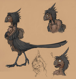 ambiguous_gender anthro backpack beak brown_background brown_body feathered_wings feathers feet nude side_view simple_background smile solo surprised talons teeth toes toothed_beak walking wings yellow_eyes valsalia birdthing_(valsalia) avian 2014 digital_media_(artwork)