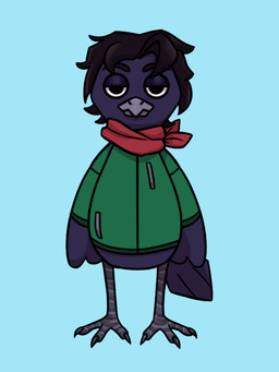 3_toes alternate_species anthro beak beak_closed black_body black_eyes black_feathers black_hair black_tail black_tail_feathers black_talons black_wings blue_background bottomless bottomless_anthro bottomless_male clothed clothed_anthro clothed_male clothing eyebrows feathered_wings feathers featureless_crotch feet front_view furrification green_clothing green_jacket green_topwear grey_beak grey_eyebrows hair half-closed_eyes jacket kerchief light looking_at_viewer male male_anthro mouth_closed multicolored_legs narrowed_eyes neckerchief neckwear no_pupils pockets red_kerchief red_neckerchief short_hair simple_background solo tail toes topwear wings lunareel animal_crossing dead_by_daylight nintendo jake_park avian bird corvid corvus_(genus) oscine passerine raven 2019 3:4 cel_shading colored crossover digital_drawing_(artwork) digital_media_(artwork) english_description full-length_portrait lighting portrait shaded