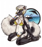 anthro candy clothed clothing dessert female food holding_candy holding_food holding_lollipop holding_object jewelry lollipop necklace pubes pubic_tattoo rainbow solo swimwear tail taste_the_rainbow tattoo bloodhound_omega conditional_dnp mammal mephitid skunk