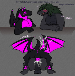 anal anal_penetration anthro anus balls bioluminescence blue_body blue_scales blush bodily_fluids bubble butt cum cum_in_ass cum_inside dialogue dirty_talk drunk drunk_bubble duo flirting genital_fluids genitals glowing hair horn leaking_cum long_hair male male/male male_penetrated male_penetrating male_penetrating_male membrane_(anatomy) membranous_wings nipples nude on_top onomatopoeia open_mouth penetration penis pink_anus pink_eyes pink_penis raised_tail scales sex simple_background size_difference snake_hood sound_effects spread_wings substance_intoxication sudden tail text tongue wings venerabilitor mythology dragon mythological_creature mythological_scalie reptile scalie digital_media_(artwork) english_text