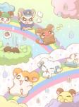 :3 angry bedding blanket brown_body brown_fur clothing cloud eyes_closed feral fur group hat headgear headwear musical_note musical_symbol nude open_mouth orange_body orange_fur police rainbow ribbons seed sky sunflower_seed superflat symbol white_body white_fur jin3_z hamtaro_(series) bijou_(hamtaro) boss_(hamtaro) buster_(hamtaro) cappy_(hamtaro) hamtaro ook-ook_(hamtaro) oxnard_(hamtaro) penelope_(hamtaro) cricetid hamster mammal rodent 3:4