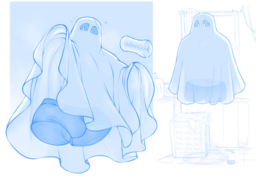 bed_sheet bedding bedsheet_ghost biped blush bodily_fluids breath bulge clothing detailed_bulge genital_fluids genital_outline heart_symbol inside invisible low-angle_view lube male penetrable_sex_toy penis_outline precum precum_through_clothing precum_through_underwear sex_toy solo underwear wet wet_clothing iriedono ghost humanoid spirit 2022 blue_and_white digital_media_(artwork) monochrome