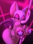 anthro between_breasts big_breasts breasts bumper_(sonic) dancing ear_piercing ear_ring eyelashes female hand_on_pole looking_back object_between_breasts pasties piercing pole pole_between_breasts pole_dancing ring_piercing short_stack solo stripper stripper_pole omegasunburst sega sonic_the_hedgehog_(series) rouge_the_bat bat mammal 3:4 absurd_res digital_media_(artwork) hi_res