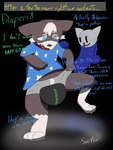 bottomless clothed clothing darkness dialogue diaper duo hand_on_shoulder looking_at_diaper looking_down male pull-ups_(diaper) pulling_diaper raised_leg simple_background text upset young srcfur nekomew's_potty_trouble nekomew felid feline mammal 3:4 english_text hi_res