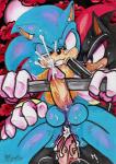 anthro balls bodily_fluids cum cum_in_ass cum_inside duo erection genital_fluids genitals gun humanoid_genitalia humanoid_penis low-angle_view male male/male penis rail ranged_weapon sweat threatening weapon soina sega sonic_the_hedgehog_(series) shadow_the_hedgehog sonic_the_hedgehog eulipotyphlan hedgehog mammal 2009