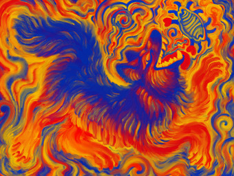 abstract_art ambiguous_gender claws digitigrade feral fluffy fluffy_tail fur imminent_vore inner_ear_fluff paws tail teeth tuft ink-the-artist canid canine canis domestic_dog german_shepherd herding_dog mammal pastoral_dog 2025 hi_res