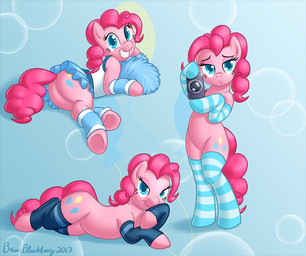 armwear blue_eyes bottomwear butt camera cheerleader clothed clothing cutie_mark elbow_gloves female feral footwear fur gloves hair handwear legwear looking_at_viewer pink_body pink_fur pink_hair pom_poms pose simple_background skirt smile socks solo stockings tail brian_mcpherson friendship_is_magic hasbro my_little_pony pinkie_pie_(mlp) earth_pony equid equine horse mammal pony 2013 pinup
