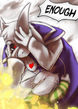 ambiguous_gender anthro black_sclera bodily_fluids clothed clothing crying duo ears_back eyes_closed floppy_ears fur green_clothing green_topwear head_tuft pattern_clothing pattern_topwear pivoted_ears purple_clothing purple_topwear red_eyes simple_background speech_bubble striped_clothing striped_topwear stripes tears text topwear tuft white_body white_fur wide_eyed yellow_clothing yellow_topwear young young_anthro kuttoyaki undertale undertale_(series) asriel_dreemurr asriel_dreemurr_(god_form) bovid caprine goat mammal english_text hi_res