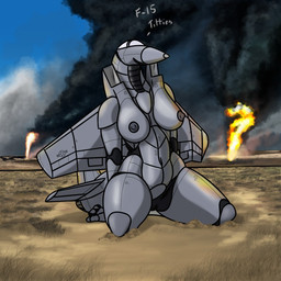 aircraft airplane anthro areola back_wings breasts cockpit desert featureless_crotch female fin fire grass grey_body gulf_war jet jet_engine kneeling machine metallic_body nipples not_furry nude nude_anthro nude_female oil_well outside plant smile smoke solo tail tail_fin thick_thighs vehicle wings qwerty1989 f-15_eagle iraq_war mcdonnell_douglas united_states_air_force aeromorph living_aircraft living_machine living_vehicle 1:1 digital_media_(artwork) hi_res