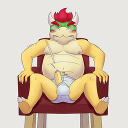 anthro barefoot black_text blush briefs claws clothed clothing ejaculation erection erection_in_briefs erection_in_underwear erection_under_clothing eyes_closed feet foreskin genitals grey_seam_briefs grey_waistband hair humanoid_genitalia humanoid_penis male open_mouth overweight overweight_male partially_retracted_foreskin penis penis_poking_out penis_through_fly red_hair sharp_teeth simple_background sitting solo sound_effects teeth teeth_showing text tighty_whities topless underwear white_background white_briefs white_clothing white_underwear y-fronts ursanity mario_bros nintendo bowser 1:1 english_text hi_res