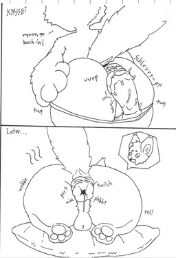 3_toes 4_fingers after_sex anal_fluids anal_juice_drip anal_juice_on_dildo anal_juice_string anal_prolapse anthro balls bodily_fluids circle_eyebrows clothing clothing_pull dialogue expulsion eyebrows feet fingers fluffy fluffy_body fluffy_tail genitals huge_thighs kemono male onomatopoeia pillow prolapse pushing_toy_out sex_toy simple_background solo sound_effects spiral spiral_eyes steam tail text thick_thighs toes underwear underwear_pull kaysei canid canine fox mammal icon monochrome traditional_media_(artwork)