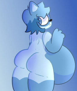 anthro belly belly_inflation big_belly butt gradient_background huge_belly hyper hyper_belly inflation looking_back male nude rear_view simple_background solo bluffyloon06 bluffy_(bluffyloon) mammal procyonid raccoon