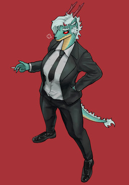 anthro cigarette clothed clothing female fur green_body green_skin horn red_eyes solo tail white_body white_fur yellow_body yellow_skin im51nn5 asian_mythology east_asian_mythology mythology dragon mythological_creature mythological_scalie scalie absurd_res hi_res