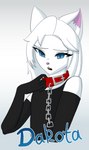 anthro armwear blue_eyes chain clothing collar femboy first_person_view fur hair male solo white_body white_fur white_hair yeetboi420z dakota_(yeetboi420z) domestic_cat felid feline felis mammal hi_res