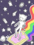 :3 ambiguous_gender anthro biped candy clothing dessert food footwear fries heart_symbol ice_cream lollipop narrow_hips pizza planet rainbow rainbow_trail shoes solo space star stripes thin_calves thin_legs thin_thighs tooi-yume nyan_cat_(copyright) pop-tarts nyan_cat domestic_cat felid feline felis mammal 3:4 meme