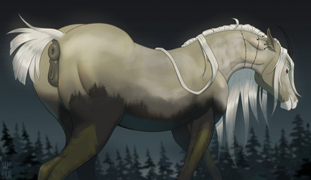 animal_genitalia animal_vulva anus butt equine_anus equine_genitalia equine_vulva female female_feral feral fur genitals low-angle_view outside plant puffy_anus quadruped sky solo tail tree vulva jaribka equid equine horse mammal digital_media_(artwork)