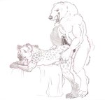 anal anal_penetration anthro bed duo from_behind_position furniture genitals leaning leaning_forward lying male male/male on_front penetration penis sex side_view standing farorenightclaw bear hyena mammal polar_bear ursine