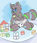 anthro clean_diaper clothed clothing diaper diaper_only male pattern_diaper pawprint_diaper pawprint_pattern pawprint_print print_diaper solo topless wearing_diaper young young_anthro unknown_artist xanthoswulf canid canine canis mammal wolf hi_res