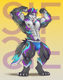 anthro bodily_fluids double_biceps_pose drooling gooner himbofication jock male male/male muscular saliva solo tongue tongue_out akai.kaze mythology big_brother wolfpupsif canid canine canis mammal mythological_canine mythological_creature werecanid werecanine werecreature werewolf wolf absurd_res hi_res