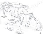 breasts dialogue female fur hair long_legs nipples solo tail text tissue flinters emily_(tyvulpine) maned_wolf_taur taur 2024 5:4 english_text hi_res