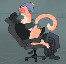 anthro anthro_on_anthro areola blush breasts chair duo female furniture genitals hand_on_butt heart_symbol hug humanoid_genitalia humanoid_penis inside kissing male male/female nipples office_chair penis tail taking_off_shirt goonie-san mozes.ipg charlotte_(mozes.ipg) goon_(goonie_san) canid canine canis domestic_dog felid mammal pantherine tiger 2025 artist_collaboration hi_res