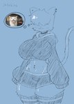 :3 absurd_res anthro artist_name big_breasts blue_background blush bottomwear breasts choker clothed clothing cropped_hoodie curvy_figure digital_media_(artwork) domestic_cat ear_piercing felid feline felis female hair hair_over_eyes hi_res hourglass_figure huge_breasts jewelry justbirb legwear mammal midriff mixed_media navel navel_piercing necklace paprika_(justbirb) photography_(artwork) piercing portrait raised_tail shorts simple_background sketch small_waist snaggle_tooth solo tail thick_thighs thigh_highs thought_bubble three-quarter_portrait three-quarter_view unfinished wide_hips