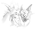 ambiguous_gender anthro breasts clothed clothing duo female horn smile spines dafka mythology bufl_(dafka) karukuji_(character) caracal caracal_(genus) dragon felid feline mammal mythological_creature mythological_scalie scalie 2022 digital_media_(artwork) hi_res monochrome sketch