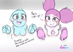 anthro blue_body blush breasts dialogue duo female hair looking_at_viewer mature_anthro mature_female nervous nervous_smile nipples nude open_mouth open_smile purple_hair smile stuck text through_wall hark cartoon_network steven_universe the_amazing_world_of_gumball nicole_watterson spinel_(steven_universe) alien alien_humanoid domestic_cat felid feline felis gem_(species) humanoid mammal spinel_(gem_species) 2020 absurd_res crossover english_text hi_res