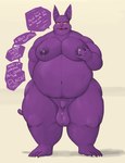 anthro balls belly bodily_fluids dialogue ear_piercing foreskin front_view genital_fluids genitals hand_on_moob lactating male male_lactation milk moobs nipples nude obese obese_anthro obese_male open_mouth overweight overweight_anthro overweight_male penis piercing precum pubes purple_body simple_background small_penis solo sweat talking_to_viewer text yellow_sclera khronosz dragon_ball dragon_ball_super champa domestic_cat felid feline felis mammal 2022 digital_media_(artwork) english_text hi_res