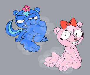 accessory anthro blue_body blue_fur bow_ribbon buckteeth duo feet female flower flower_in_hair foot_fetish foot_focus fur grey_background hair hair_accessory hair_bow hair_ribbon half-closed_eyes humanoid_feet humanoid_hands looking_at_viewer looking_back looking_back_at_viewer musky_feet narrowed_eyes pink_body pink_fur plant plantigrade ribbons simple_background soles steam steamy_feet tail teeth barvey happy_tree_friends giggles_(htf) petunia_(htf) chipmunk ground_squirrel mammal mephitid rodent sciurid skunk digital_drawing_(artwork) digital_media_(artwork)