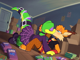 all_fours alternative_fashion anthro arm_warmers armwear biped blush boots bottomwear box breasts chain cheek_tuft claws cleavage clothed clothing collar container crop_top crossgender door duo ear_tuft eyeliner eyes_closed eyeshadow facial_tuft female female/female fishnet_clothing fishnet_leggings fishnet_legwear fishnet_shirt fishnet_topwear footwear fur goth green_body hand_on_ground kissing leggings legwear makeup mascara mtf_crossgender on_ground orange_body orange_fur pattern_bottomwear pattern_clothing pattern_skirt pinned plaid plaid_bottomwear plaid_clothing plaid_skirt shirt shoes sitting skirt stockings sweater topwear torn_clothing torn_legwear torn_stockings tuft creature_sp bubsy_(series) gex_(series) bubsy_bobcat gex_the_gecko bobcat felid feline gecko lizard lynx mammal reptile scalie 4:3 hi_res shaded trans_(lore) trans_woman_(lore)