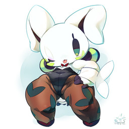 anthro big_head black_clothing black_leotard breasts butt butt_from_the_front camel_toe chibi clothed clothing female floppy_ears front_view genital_outline green_pupils hand_behind_back leotard looking_at_viewer one_eye_closed pose pupils shirt_collar shirt_cuffs simple_background small_breasts solo standing teal_eyes thick_thighs tongue tongue_out vulva_outline white_background wink winking_at_viewer cotora lagomorph leporid mammal rabbit 1:1 2018 full-length_portrait portrait