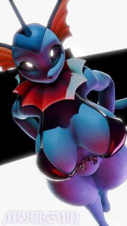 anthro big_breasts bikini black_bikini black_clothing black_sclera black_swimwear blue_body bouncing_breasts breasts clothing female fin frill_(anatomy) head_crest head_frill latex_bikini looking_at_viewer music neck_frill solo swimwear tail tail_fin thick_thighs two-piece_swimsuit white_eyes wide_hips aryulewd warfaremachine_(modeler) nintendo pokemon eeveelution generation_1_pokemon pokemon_(species) vaporeon 2025 3d_(artwork) 3d_animation 9:16 animated digital_media_(artwork) hi_res long_playtime sound video