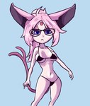 bikini black_eyewear black_glasses breasts cleavage clothed clothing collarbone eyewear female glasses heart_eyes heart_symbol navel neutral_expression simple_background solo standing swimwear two-piece_swimsuit under_boob fluorite nintendo pokemon fan_character eeveelution espeon generation_2_pokemon humanoid pokemon_(species) hi_res