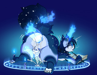 anal anal_penetration anthro ball_fondling balls bent_over black_body black_fur bodily_fluids book breath butt_jiggle candle cosmic_fur cosmic_tail cum cum_in_ass cum_inside cum_while_penetrated disembodied_hand disembodied_penis ear_rub erection eyes_mostly_closed eyewear fondling fur genital_fluids genitals ghost_hand glasses gloves_(marking) grimoire humanoid_hands jiggling leaking_anus leaking_cum leg_markings looking_pleasured magic magic_circle magic_user male markings narrowed_eyes nipples nude_anthro nude_male panting penetration penile penile_penetration penis penis_in_ass round_glasses socks_(marking) spell stretched_anus summoning_circle tail tail_grab tongue tongue_out translucent translucent_penis wearing_glasses white_body white_fur white_nipples white_nose white_tongue ryunwoofie alistair_(owllottaproblems) canid canine fox mammal 2026 digital_drawing_(artwork) digital_media_(artwork) english_description hi_res