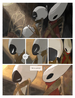 anthro biped black_body black_eyes bodily_fluids cloak clothing detailed_background dialogue duo empty_eyes female female_anthro female_humanoid hornet's_needle mouthless narrowed_eyes red_cloak red_clothing sitting speech_bubble sweat sweatdrop talking_to_another text white_body white_eyes darkdog hollow_knight:_silksong hollow_knight_(franchise) team_cherry hornet_(hollow_knight) lace_(hollow_knight:_silksong) arthropod humanoid 2025 absurd_res comic digital_drawing_(artwork) digital_media_(artwork) english_text hi_res