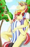 anthro apple bottomless bow_(feature) bow_tie clothed clothing duo food fruit horn identical_twins male male/male pattern_clothing pattern_topwear plant shirt striped_clothing striped_topwear stripes topwear tree silvyr friendship_is_magic hasbro my_little_pony mythology flam_(mlp) flim_(mlp) tonic equid equine mammal mythological_creature mythological_equine unicorn brother_(lore) brothers_(lore) incest_(lore) sibling_(lore) twincest_(lore) twins_(lore)