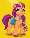 badge bag bag_accessory braided_hair braided_ponytail female hair multicolored_body ponytail purple_hair shoulder_bag solo marenlicious hasbro mlp_g5 my_little_pony sunny_starscout_(mlp) earth_pony equid equine horse mammal pony hi_res