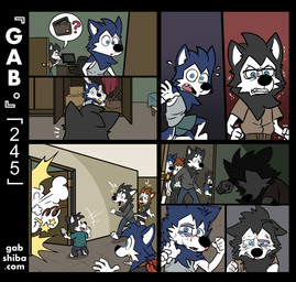 angry anthro barefoot black_body black_fur blood blue_body blue_fur bodily_fluids brown_body brown_fur bruised bruised_eye bruised_face calling_out caught cellphone crying duo eight_frame_image electronics emanata eyewear family feet fight fight_cloud fur glasses group holding_cellphone holding_object holding_phone kerchief male motion_lines neckerchief neckwear nosebleed phone recording recording_video red_kerchief red_neckerchief speech_bubble tears text wallet wearing_glasses white_face young gabshiba gab_(comic) bau_husky blau_husky canid canine canis domestic_dog husky mammal nordic_sled_dog spitz 2026 comic digital_drawing_(artwork) digital_media_(artwork) pictographics url brother_(lore) brothers_(lore) sibling_(lore)