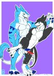 anthro bodily_fluids cum cum_in_ass cum_inside duo genital_fluids hand_holding holding_leg looking_at_another looking_at_partner male male/male muscular simple_background tail poli_adamantes mizuiro_chizu sergal absurd_res hi_res