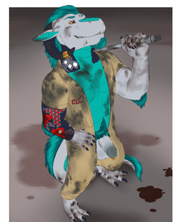 anthro arm_tattoo arm_tuft balls black_sclera bottomwear clothed clothing genital_piercing genitals grey_body hair holding_object horn horn_jewelry horn_ring humanoid_genitalia humanoid_penis jewelry looking_at_viewer male male_anthro muscular muscular_anthro muscular_male open_bottomwear open_clothing open_pants open_shirt open_topwear pants partially_clothed partially_clothed_anthro partially_clothed_male penis penis_piercing piercing prince_albert_piercing pubes ring_(jewelry) shirt smile solo standing tail tattoo teal_body teal_hair teeth topwear tuft yellow_eyes homogenousrule mythology kieran_(thesiggy) dragon mythological_creature mythological_scalie scalie 2019 hi_res