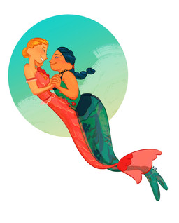 blonde_hair blue_hair clasped_hands clothed clothed_female clothing daww duo eyebrows eyes_closed female female/female fin fingers fish_tail fully_clothed fully_clothed_female green_clothing green_tail green_topwear hair hand_holding hug human_torso legless looking_at_another mermaid_tail red_tail romantic romantic_couple scales split_form tail tail_fin text topwear xiunens barbie:_fairytopia barbie_(animated_film_series) barbie_(doll) barbie_fairytopia:_mermaidia mattel mermay elina_(barbie) nori_(barbie) aquatic humanoid_merfolk merfolk 2018 absurd_res artist_name digital_drawing_(artwork) digital_media_(artwork) hi_res