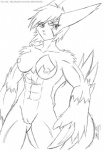 anthro anthrofied breasts female genitals nipples pokemorph pussy solo fox_lee nintendo pokemon generation_3_pokemon pokemon_(species) zangoose monochrome